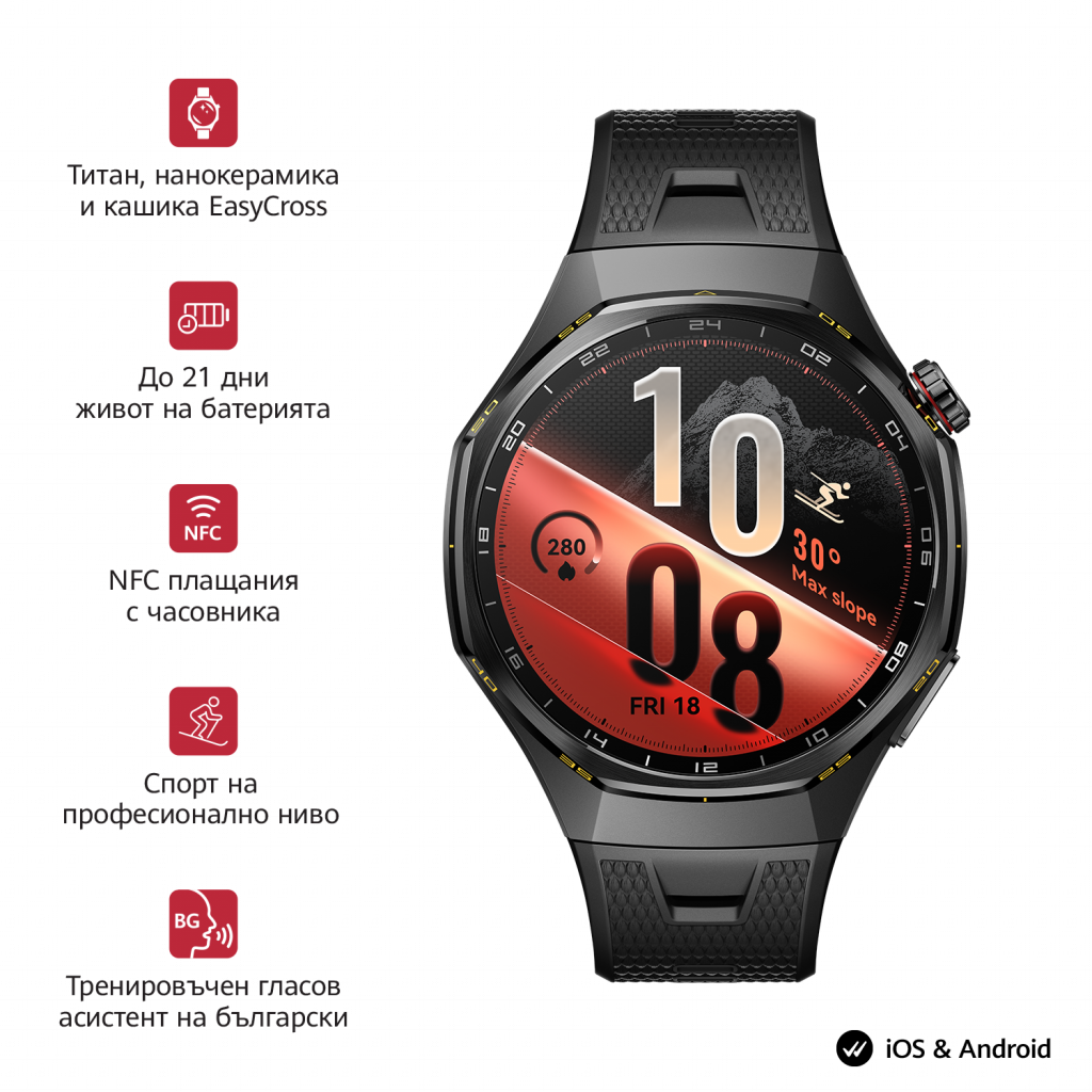 Смарт часовник Huawei Watch GT 7 Pro Atum-B49F Black Fluoroelastomer